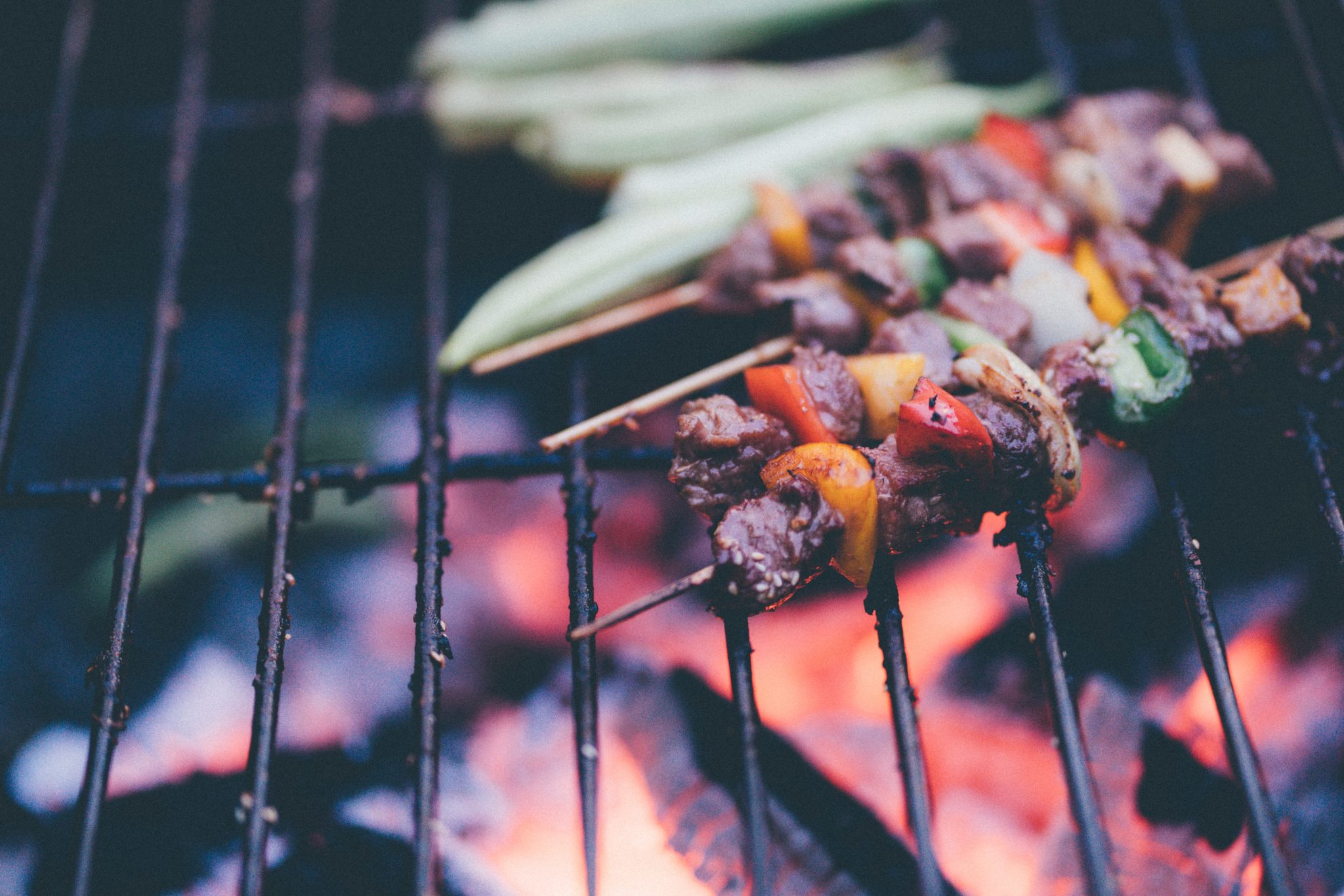 marinated beef kebabs on a barbecue